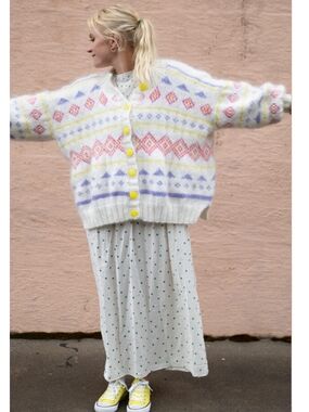 Hand-knit Pastel Fair Isle Button-Front Sweater Cardigan